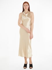 Calvin Klein Natural Shine Halterneck Dress - Image 1 of 7