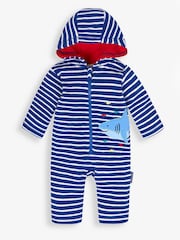 JoJo Maman Bébé Navy Shark Towelling All-In-One - Image 2 of 3