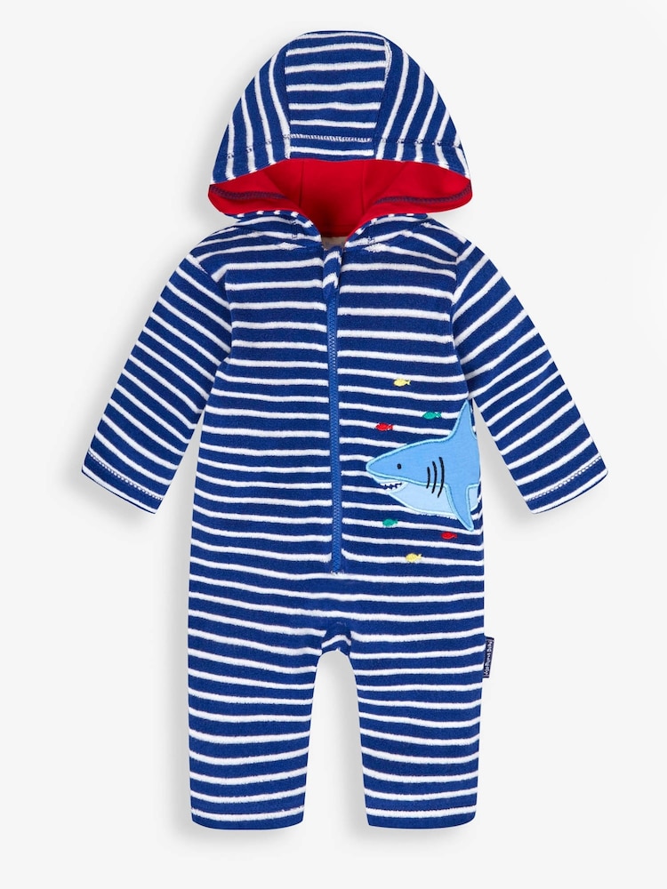 JoJo Maman Bébé Navy Shark Towelling All-In-One - Image 2 of 3