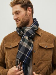 Green/Navy Blue Check Woven Scarf - Image 1 of 4