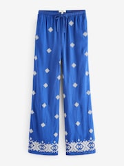Cobalt Blue Embroidered Wide Leg Trousers With Linen - Image 6 of 7