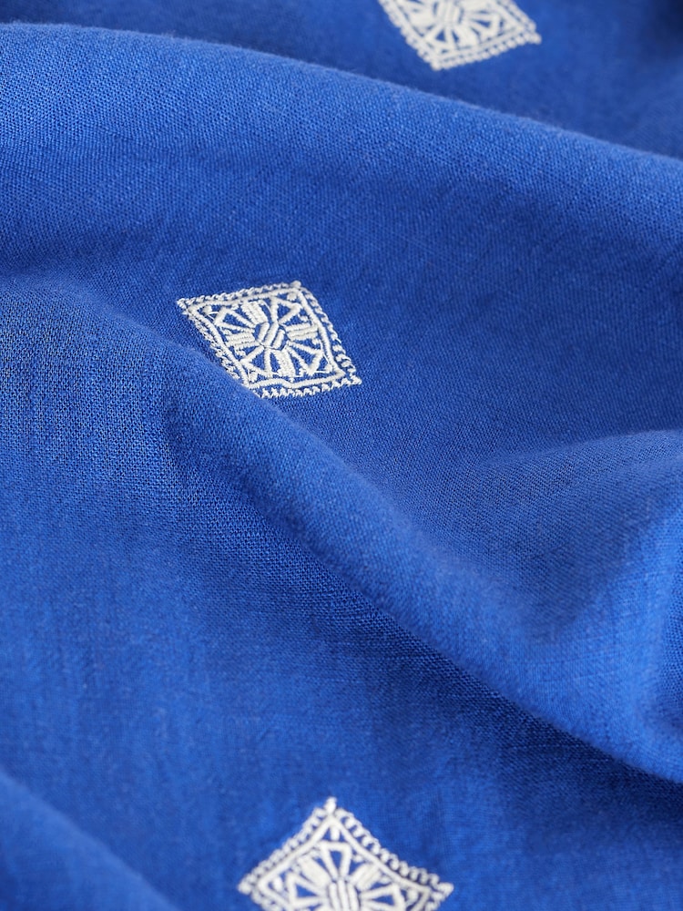 Cobalt Blue Embroidered Wide Leg Trousers With Linen - Image 7 of 7