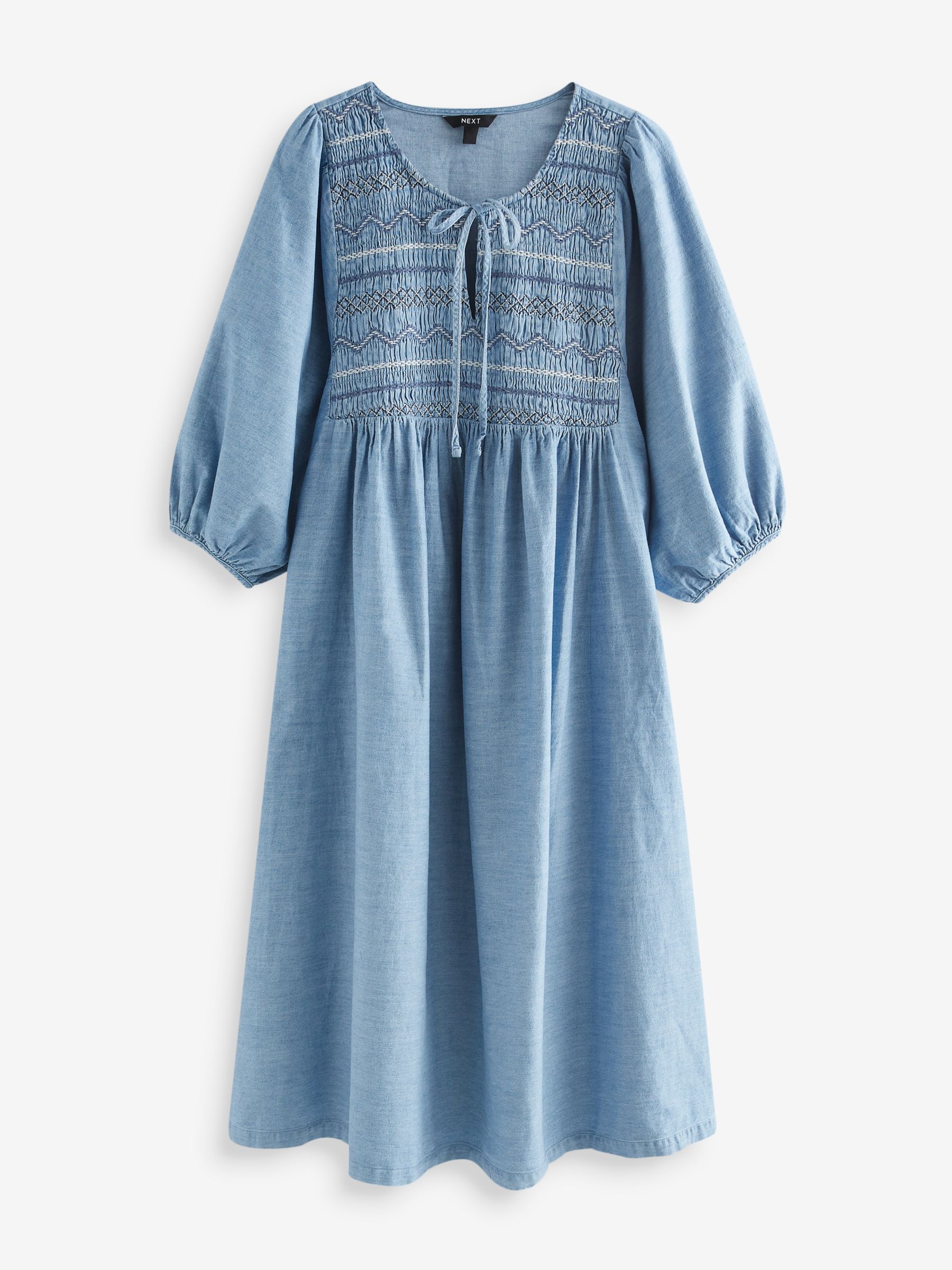 超特価激安 Buy Luxembourg Next from Dress Smock Denim Midi Embroidered Blue Mサイズ