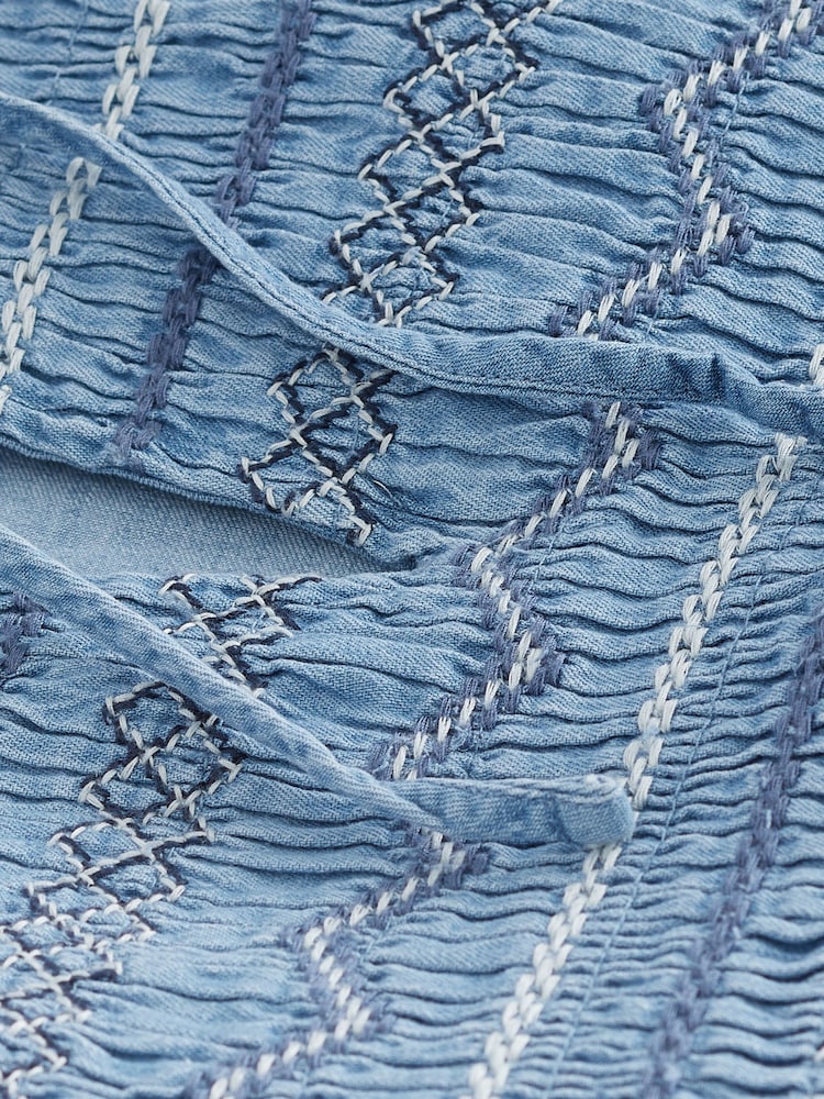 Blue Embroidered Midi Denim Smock Dress - Image 5 of 5 Blue Embroidered Midi Denim Smock Dress - Image 5 of 5