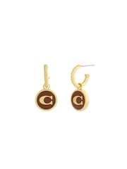 COACH Brown Signature C Enamel Coin Charm Huggie Earrings - Image 1 of 3