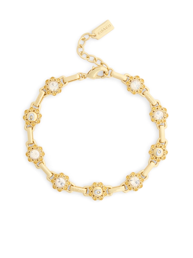 COACH Gold Tone Heirloom Tea Rose Link Bracelet - Image 2 of 3 COACH Gold Tone Heirloom Tea Rose Link Bracelet - Image 2 of 3