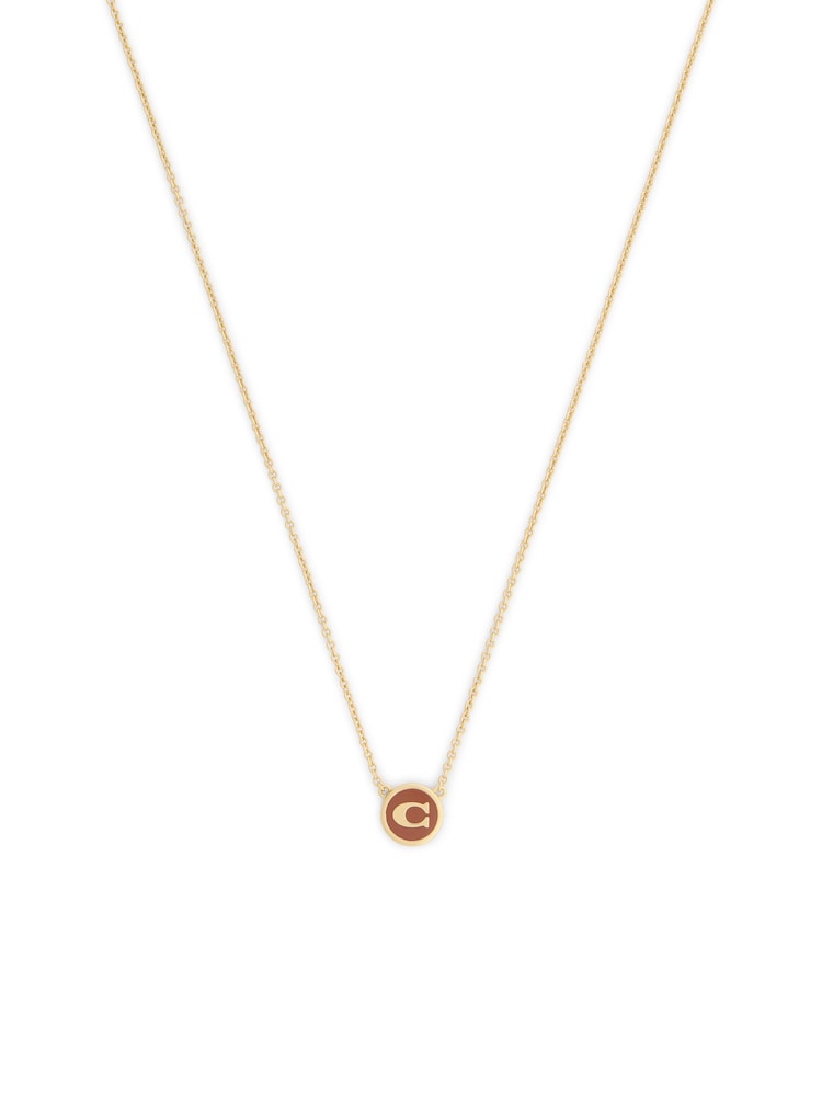 COACH Brown Signature C Enamel Coin Pendant Necklace - Image 2 of 3 COACH Brown Signature C Enamel Coin Pendant Necklace - Image 2 of 3