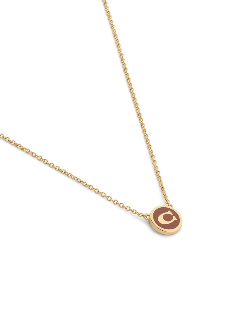 COACH Brown Signature C Enamel Coin Pendant Necklace - Image 3 of 3 COACH Brown Signature C Enamel Coin Pendant Necklace - Image 3 of 3