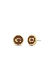 COACH Brown Signature C Enamel Coin Stud Earrings - Image 1 of 3