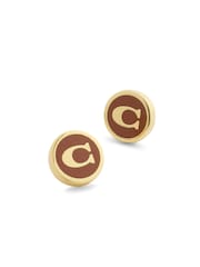 COACH Brown Signature C Enamel Coin Stud Earrings - Image 2 of 3
