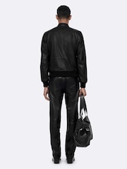 AllSaints Black Miro Perf Bomber Jacket - Image 2 of 8