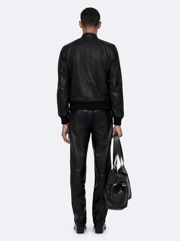 AllSaints Black Miro Perf Bomber Jacket - Image 2 of 8