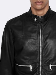 AllSaints Black Miro Perf Bomber Jacket - Image 5 of 8