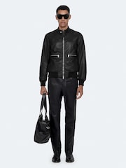 AllSaints Black Miro Perf Bomber Jacket - Image 6 of 8