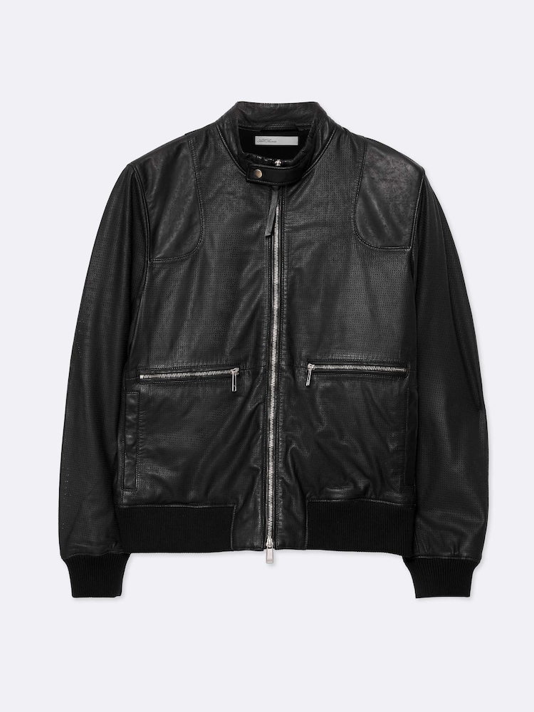 AllSaints Black Miro Perf Bomber Jacket - Image 8 of 8