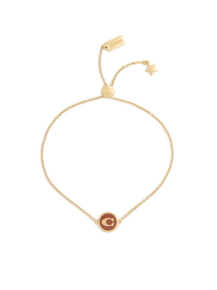 COACH Brown Signature C Enamel Coin Slider Bracelet - Image 2 of 3 COACH Brown Signature C Enamel Coin Slider Bracelet - Image 2 of 3