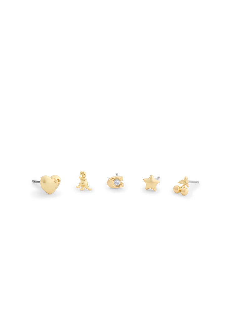 COACH Gold Signature Rexy Motif 5-Piece Single Stud Earring Boxed Set - Image 1 of 4 COACH Gold Signature Rexy Motif 5-Piece Single Stud Earring Boxed Set - Image 1 of 4