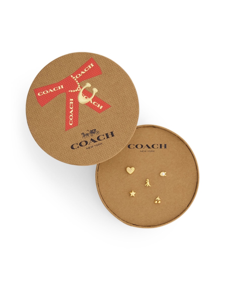 COACH Gold Signature Rexy Motif 5-Piece Single Stud Earring Boxed Set - Image 4 of 4 COACH Gold Signature Rexy Motif 5-Piece Single Stud Earring Boxed Set - Image 4 of 4