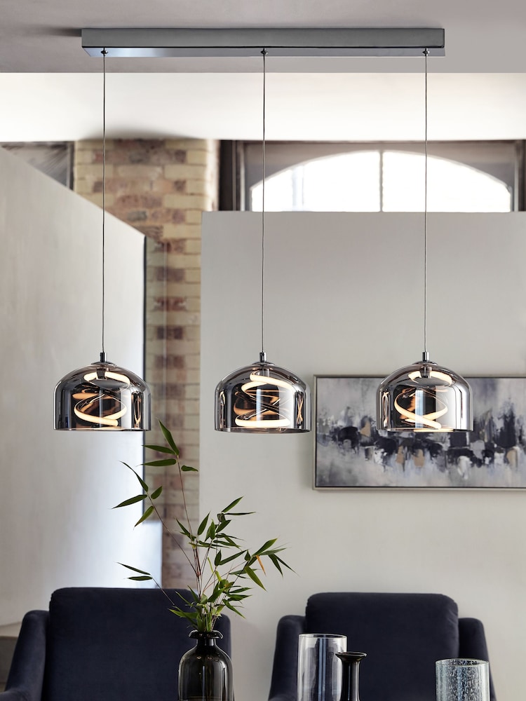 Smoke Grey Helix 3 Light Linear Ceiling Light Pendant - Image 1 of 9