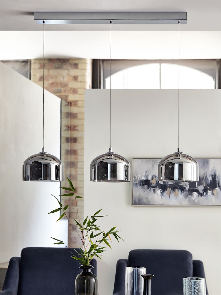 Smoke Grey Helix 3 Light Linear Ceiling Light Pendant - Image 2 of 9