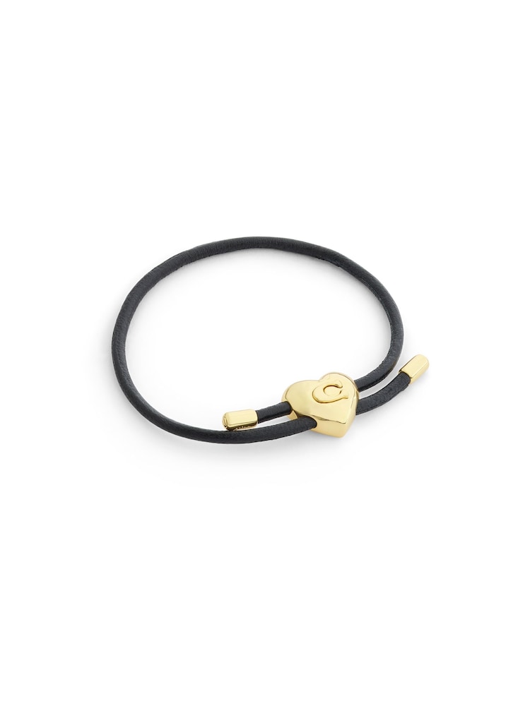 COACH Black Signature Heart Leather Bracelet - Image 1 of 3 COACH Black Signature Heart Leather Bracelet - Image 1 of 3
