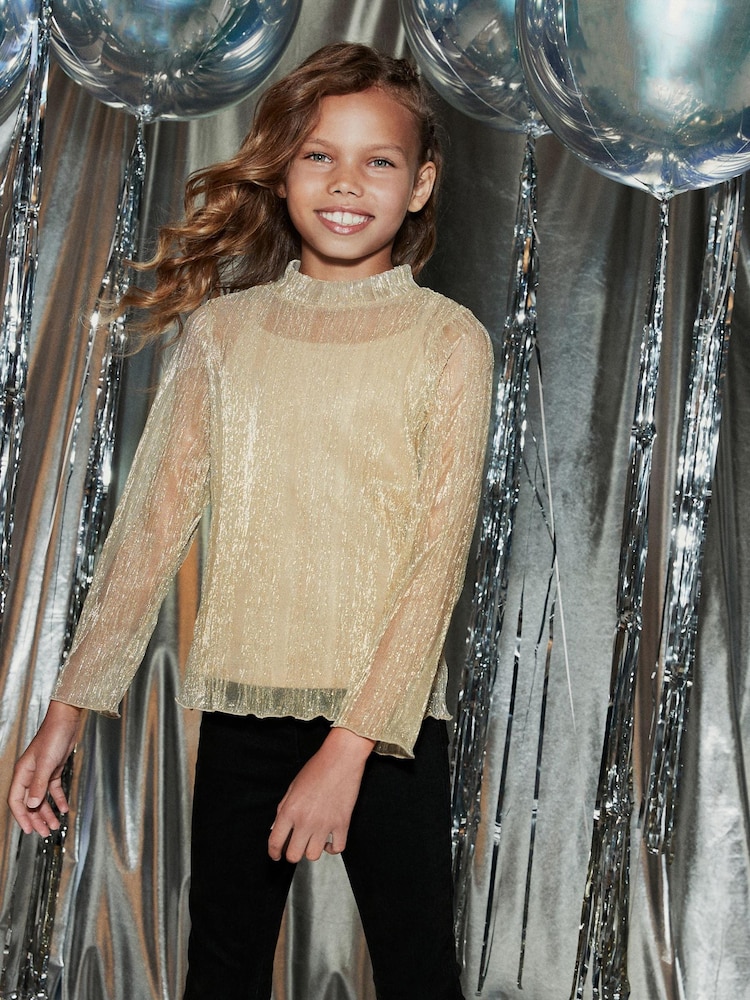 Gold High Neck Sparkle Mesh Top (3-16yrs) - Image 1 of 7