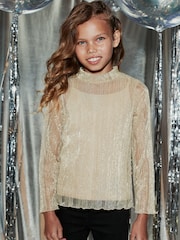 Gold High Neck Sparkle Mesh Top (3-16yrs) - Image 4 of 7