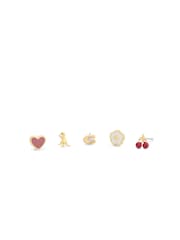 COACH Gold Signature Enamel Heart Motif 5-Piece Single Stud Earring Boxed Set - Image 1 of 4