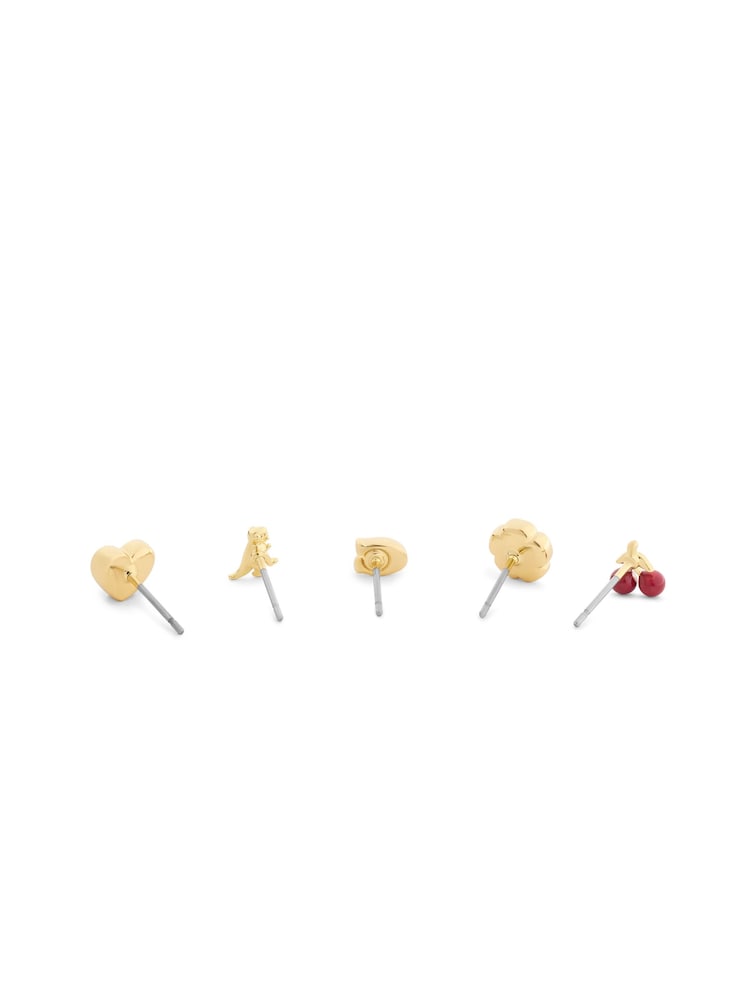 COACH Gold Signature Enamel Heart Motif 5-Piece Single Stud Earring Boxed Set - Image 2 of 4 COACH Gold Signature Enamel Heart Motif 5-Piece Single Stud Earring Boxed Set - Image 2 of 4