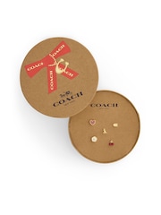COACH Gold Signature Enamel Heart Motif 5-Piece Single Stud Earring Boxed Set - Image 4 of 4