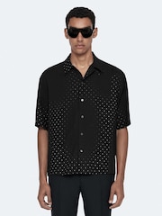 AllSaints Black Fade Polka Short Sleeve Shirt - Image 1 of 8