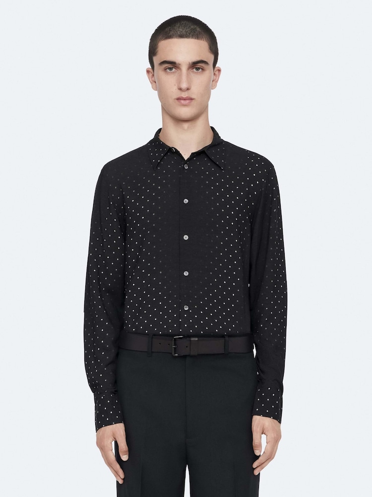 AllSaints Black Fade Polka Long Sleeve Shirt - Image 1 of 8