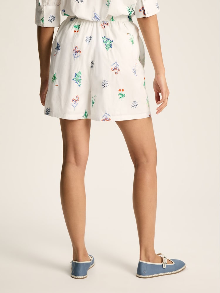 Joules Iris White Ground Embroidered Shorts - Image 2 of 7