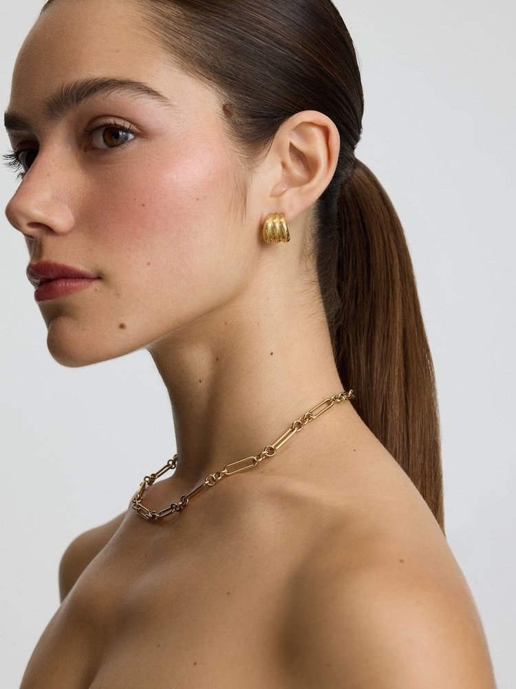 D.Louise Gold Tone Ribbed Small Hoops - Image 1 of 4