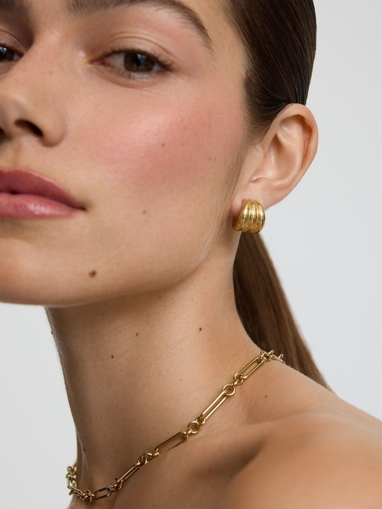 D.Louise Gold Tone Ribbed Small Hoops - Image 2 of 4