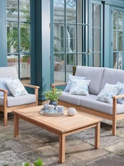 Laura Ashley Natural Garden Salcey Teak Lounging Set With Saunton Dove Grey Cushions - Image 1 of 4