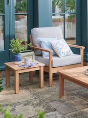 Laura Ashley Natural Garden Salcey Teak Lounging Set With Saunton Dove Grey Cushions - Image 2 of 4