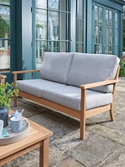 Laura Ashley Natural Garden Salcey Teak Lounging Set With Saunton Dove Grey Cushions - Image 3 of 4