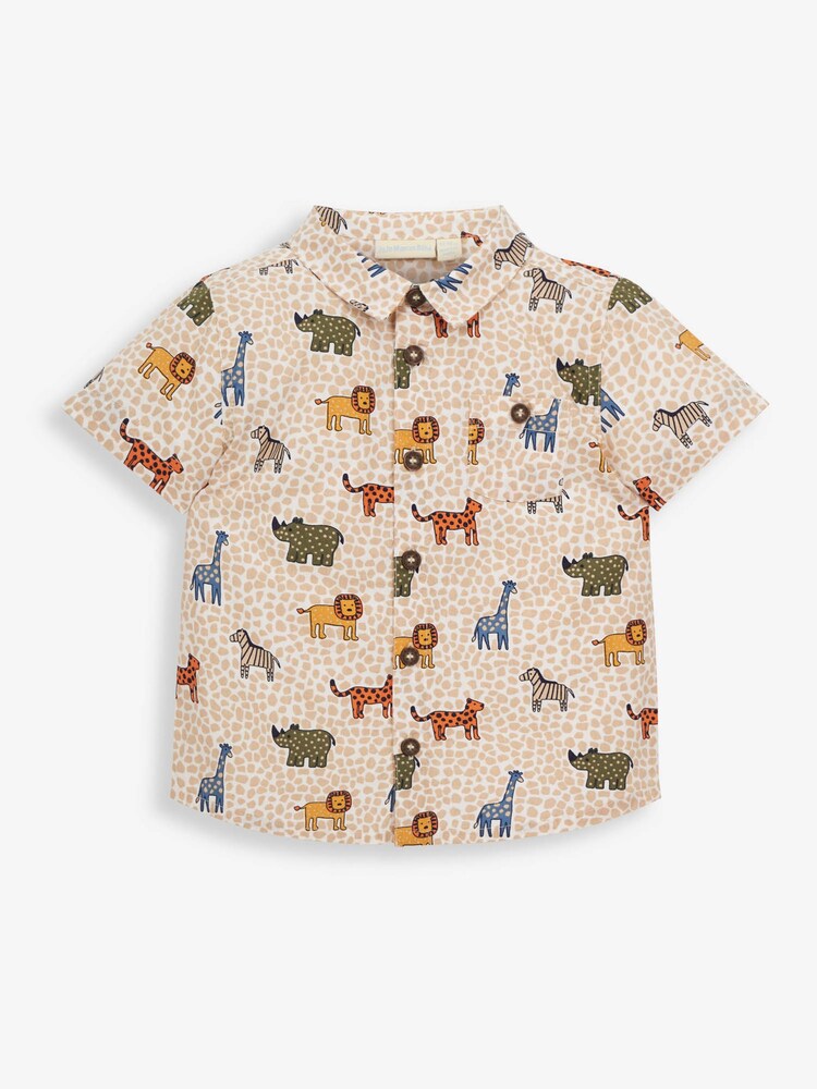 JoJo Maman Bébé Yellow Boys' Safari Animal Pebble Print Shirt - Image 1 of 2