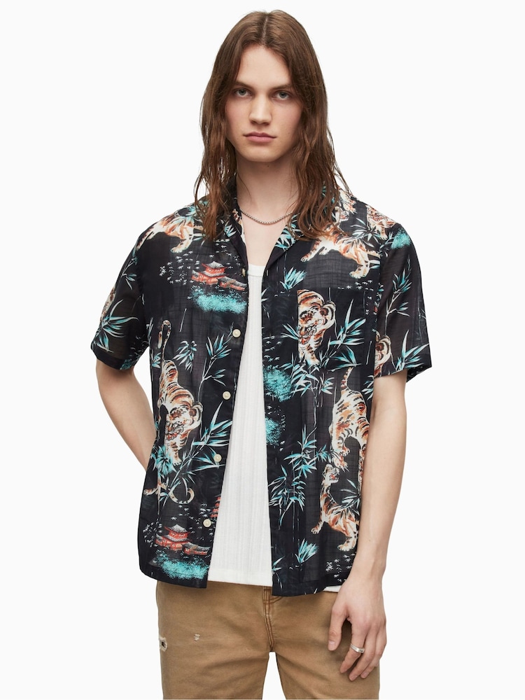 AllSaints Black Tagise 100% Cotton Shirt - Image 1 of 7