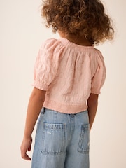 rožnata - Bubble Teksturirani Bardot Crop Top (3-16let) - Slika 3 iz 6