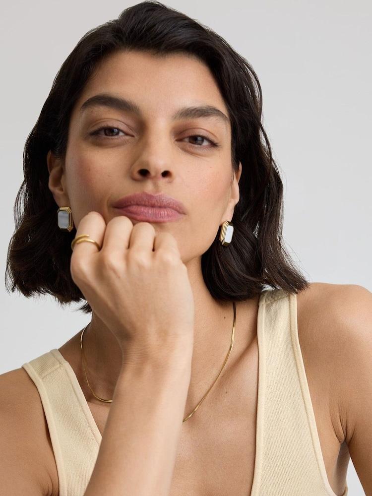D.Louise Gold Tone Statement Deco Mother Of Pearl Studs - Image 1 of 4