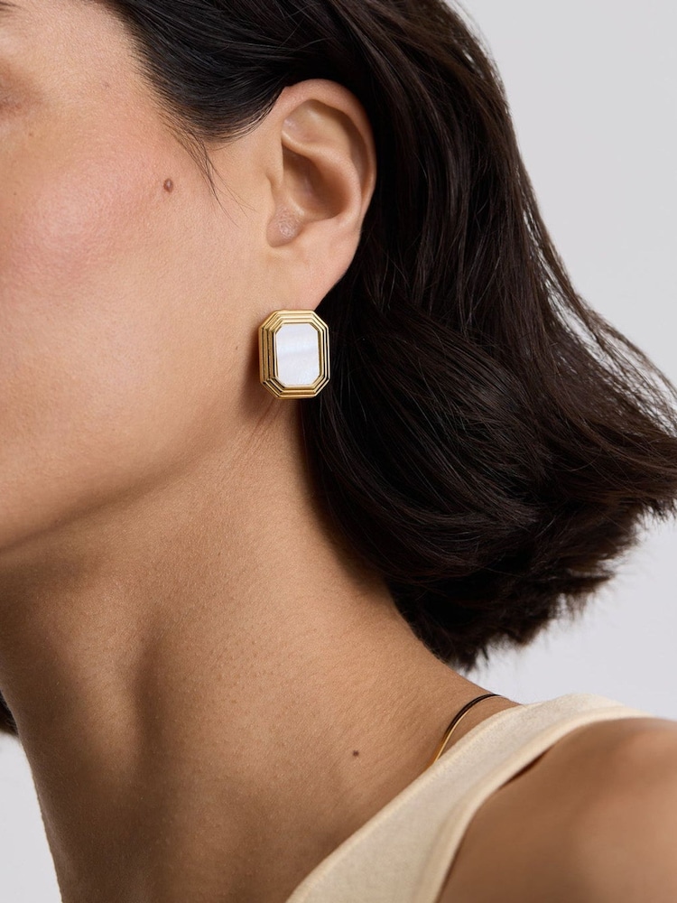 D.Louise Gold Tone Statement Deco Mother Of Pearl Studs - Image 2 of 4