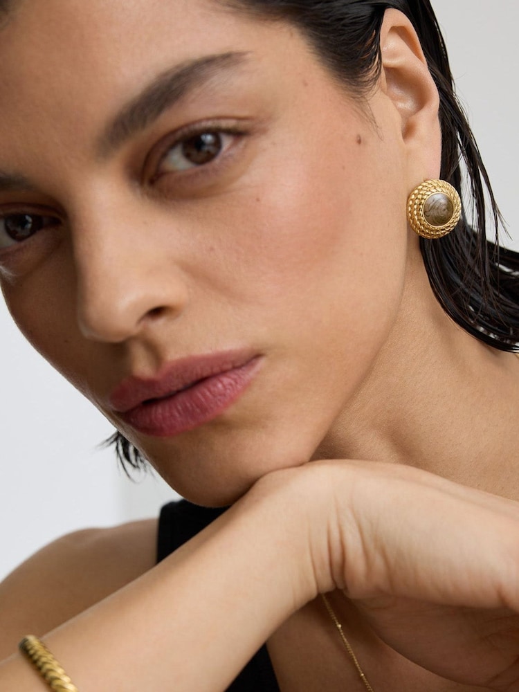 D.Louise Gold Tone Vintage Brown Gloss Earrings - Image 2 of 4