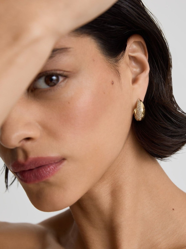 D.Louise Gold Tone Pavé Dome Huggies Earrings - Image 2 of 4