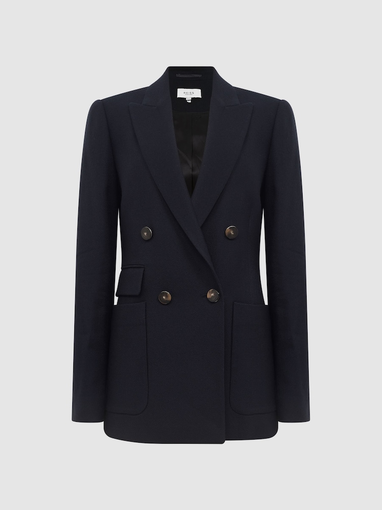 Reiss Navy Larsson Double Breasted Twill Blazer - Image 2 of 7