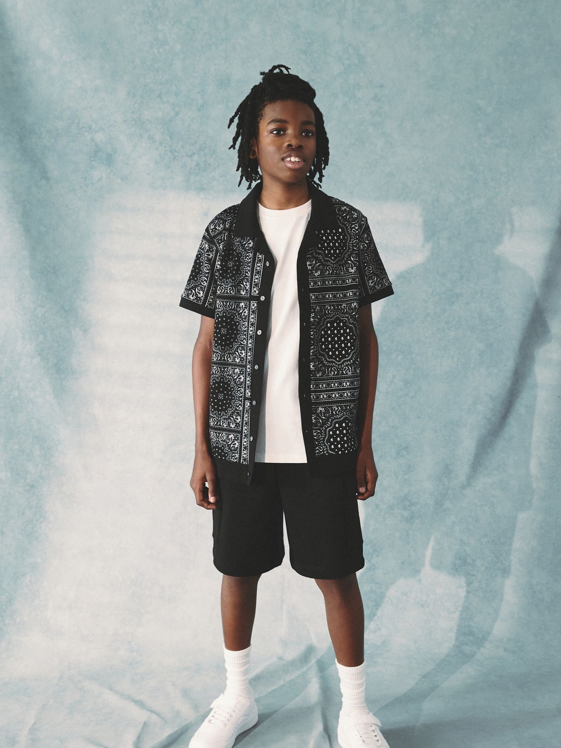 Buy Black/White Bandana 100% Cotton Short Sleeve Jersey Shirt (3-16yrs)  from Next Luxembourg