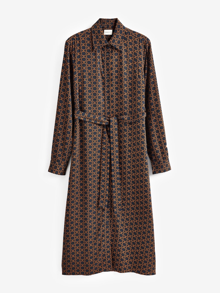 GANT Red Slim Geometric Print Midi Shirt Dress - Image 1 of 5