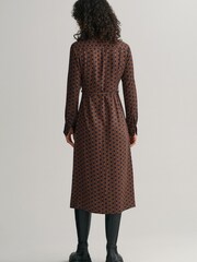 GANT Red Slim Geometric Print Midi Shirt Dress - Image 2 of 5