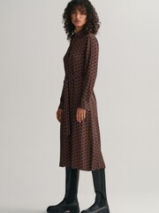 GANT Red Slim Geometric Print Midi Shirt Dress - Image 4 of 5